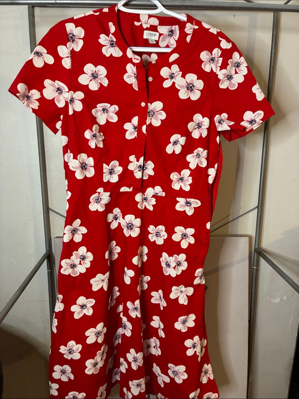 J. Crew Red Floral Button-Front Midi Dress